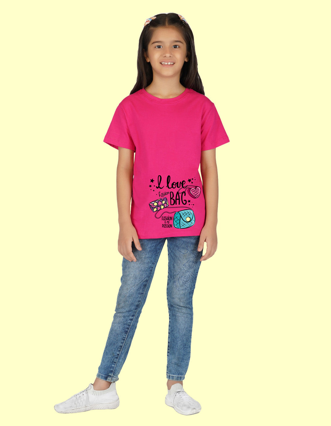 Nusyl Girls Half Sleeves Pink I love bag printed T-shirt
