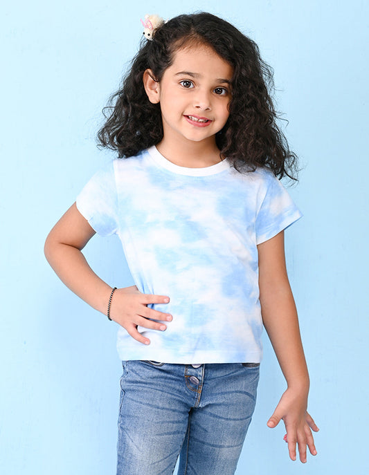 Nusyl solid cloudy blue girls tie & dye cotton rich t-shirt