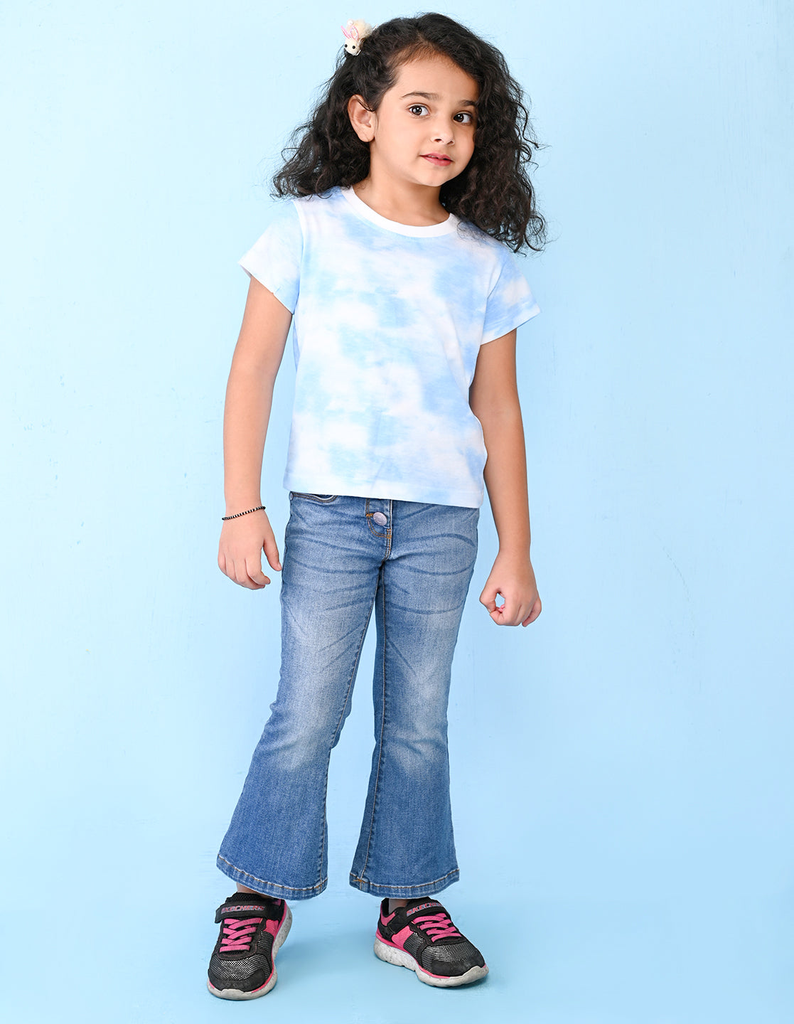 Nusyl solid cloudy blue girls tie & dye cotton rich t-shirt