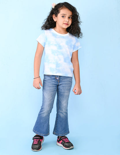 Nusyl solid cloudy blue girls tie & dye cotton rich t-shirt