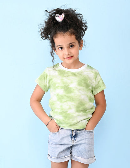 Nusyl solid green girls tie & dye cotton rich t-shirt.