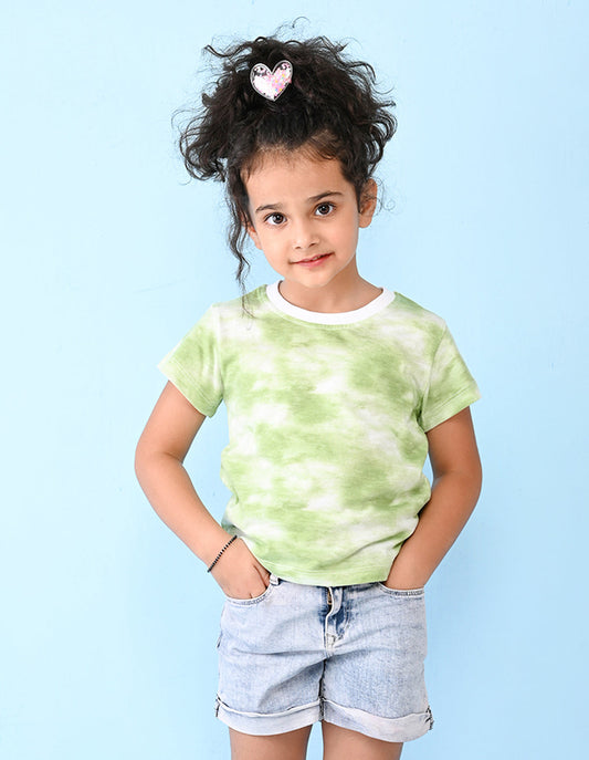 Nusyl solid green girls tie & dye cotton rich t-shirt.