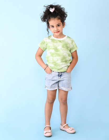 Nusyl solid green girls tie & dye cotton rich t-shirt.