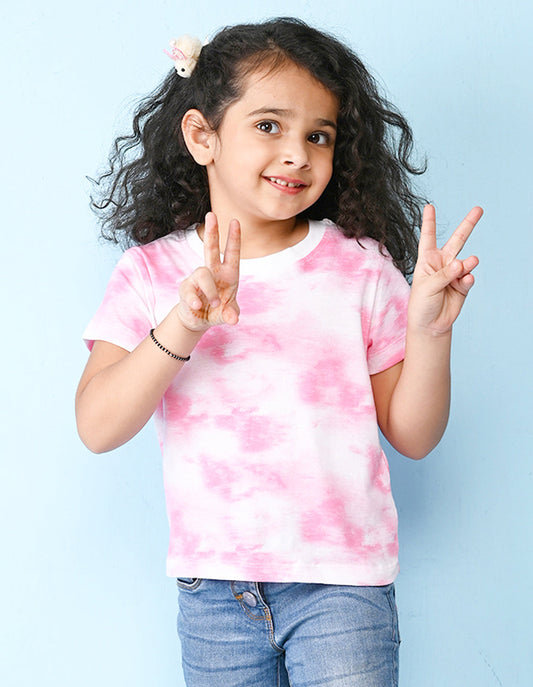 Nusyl solid pink girls tie & dye cotton rich t-shirt