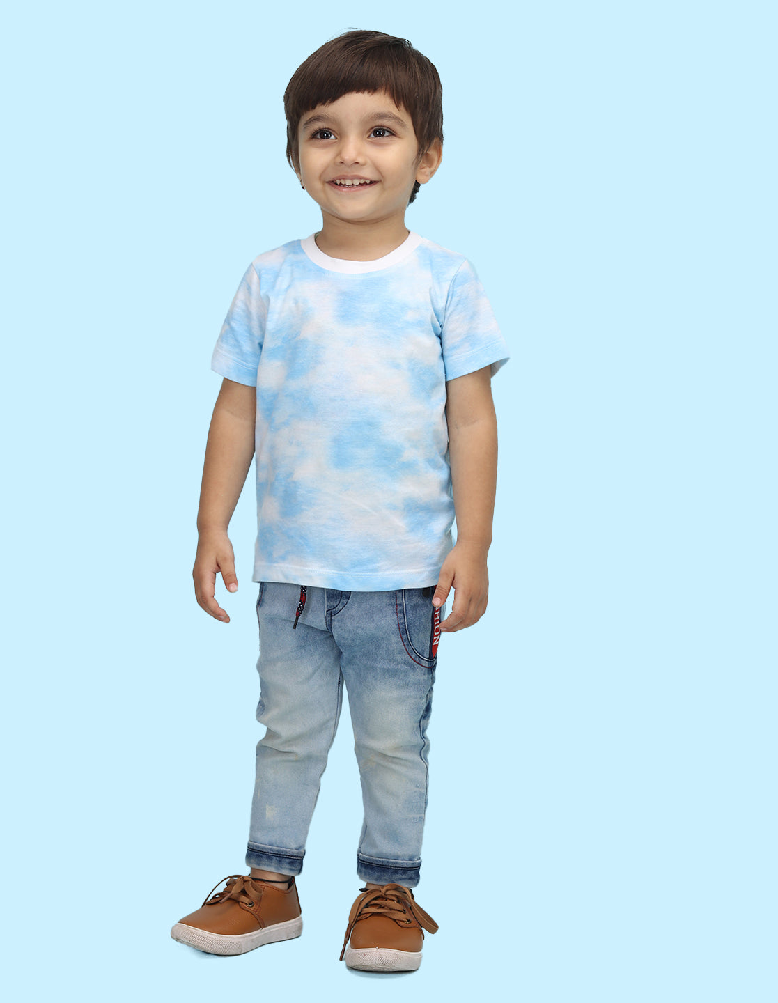 Nusyl solid cloudy blue infants tie & dye cotton rich t-shirt