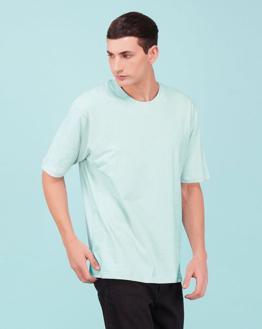 Nusyl Men Solid Powder Blue oversized t-shirt