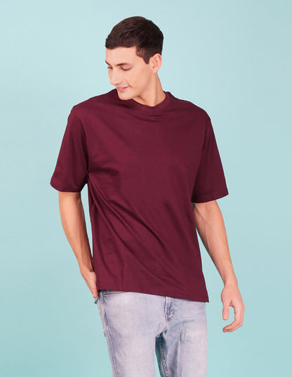 Nusyl Men Solid Wine oversized t-shirt