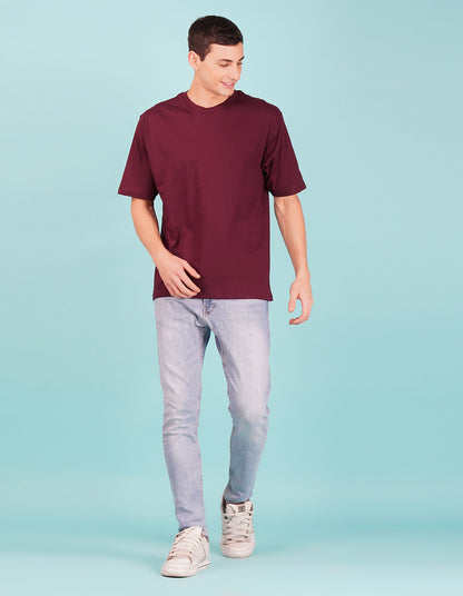 Nusyl Men Solid Wine oversized t-shirt