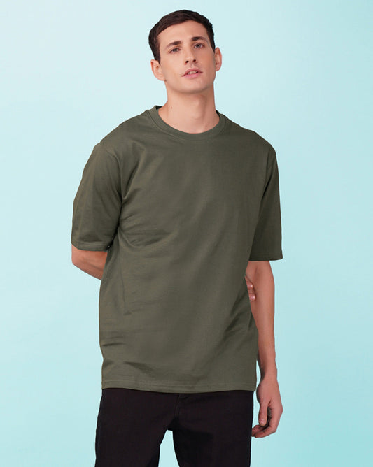 Nusyl Men Solid Olive oversized t-shirt