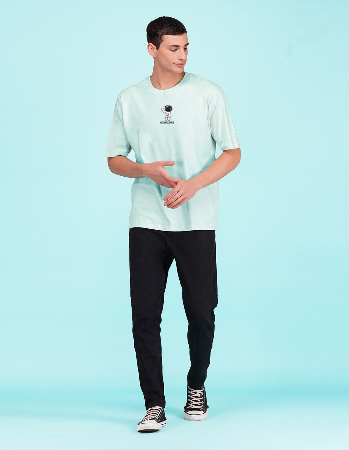 Nusyl Powder Blue Space front and back Printed oversized t-shirt