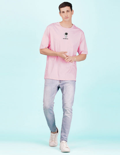 Nusyl Light Pink Space front and back Printed oversized t-shirt