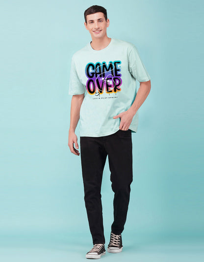 Nusyl Powder Blue Game over Printed oversized t-shirt