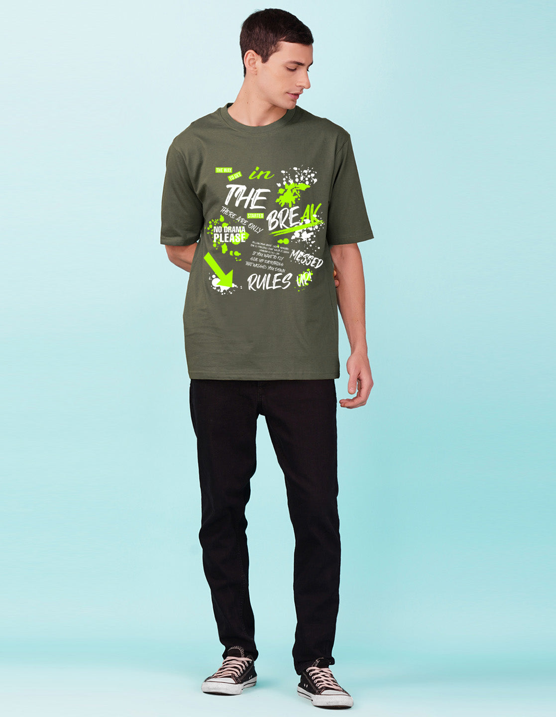 Nusyl Olive Text Printed oversized t-shirt