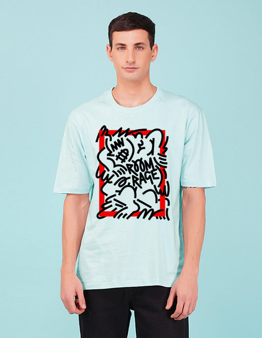Nusyl Powder Blue Abstract Printed oversized t-shirt