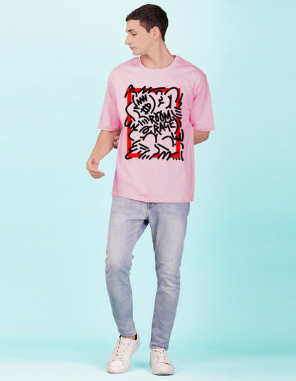 Nusyl Light Pink Abstract Printed oversized t-shirt
