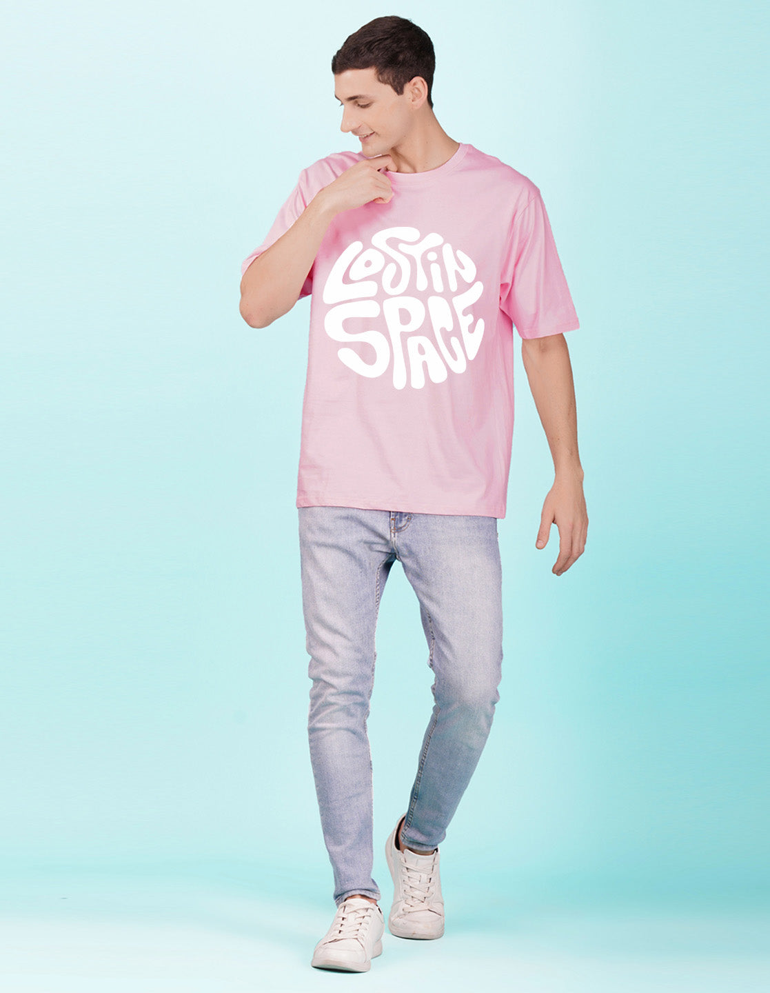 Nusyl Light Pink Lost in space Printed oversized t-shirt