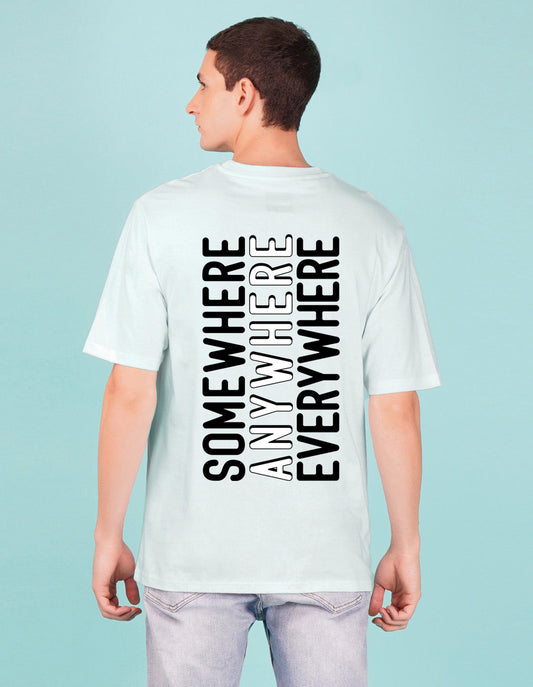 Nusyl Powder Blue Text back Printed oversized t-shirt