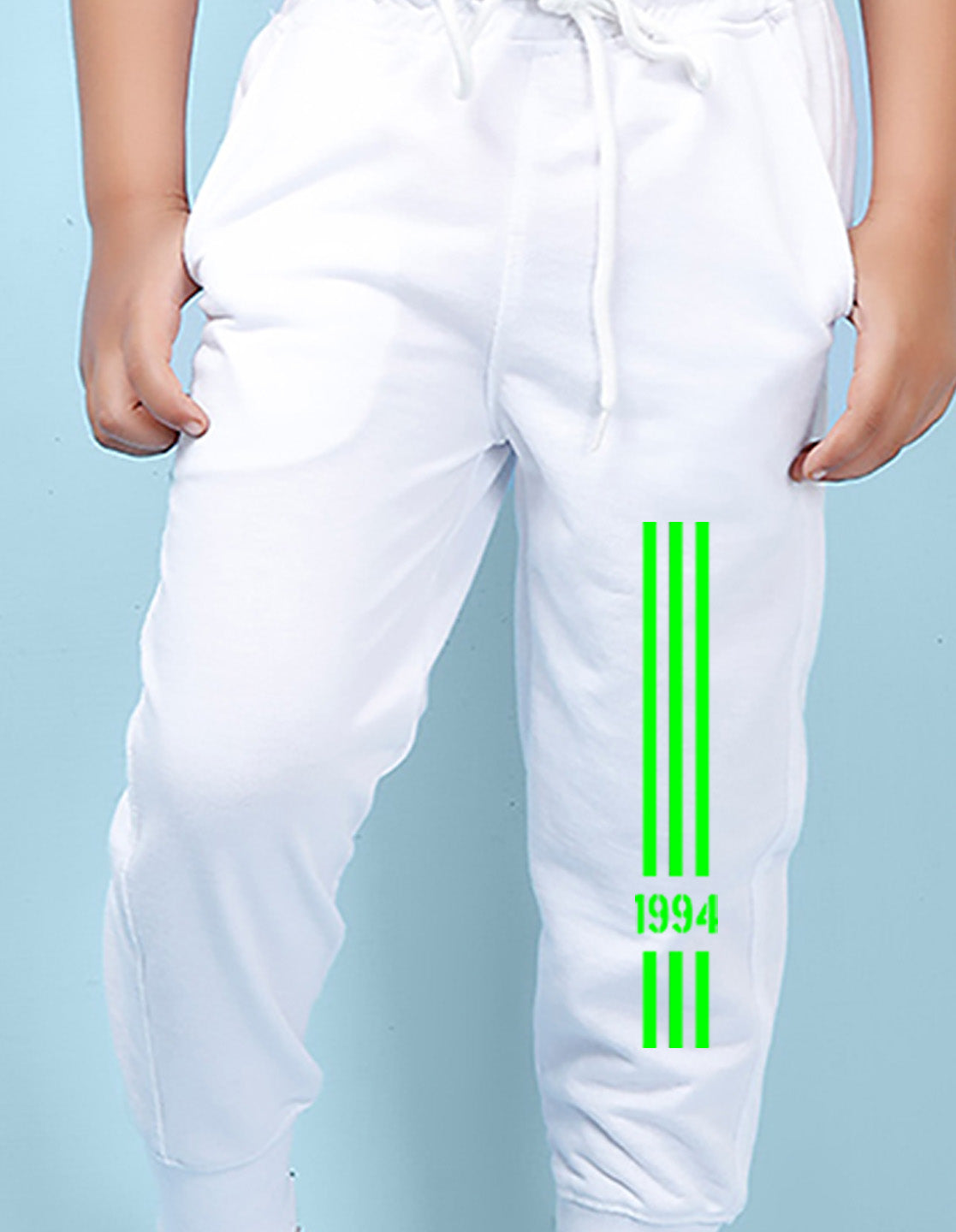 Nusyl white radium printed kids unisex track pants