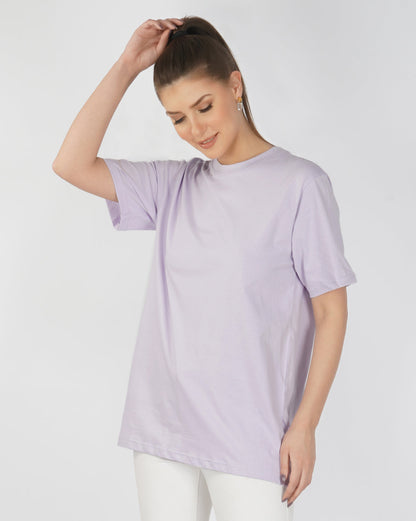 Nusyl Women Lilac Solid oversized t-shirt