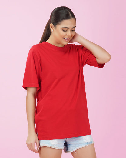 Nusyl Women Red Solid oversized t-shirt