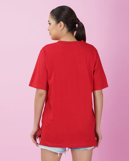 Nusyl Women Red Solid oversized t-shirt