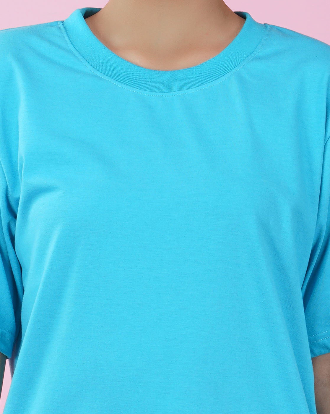 Nusyl Women Sky Blue Solid oversized t-shirt