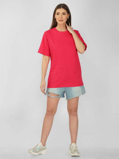 Nusyl Women Hot Pink Solid oversized t-shirt
