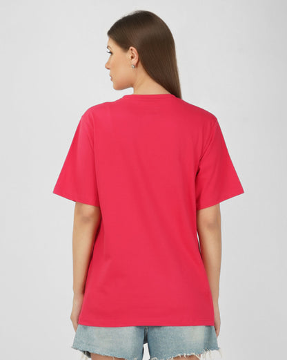 Nusyl Women Hot Pink Solid oversized t-shirt