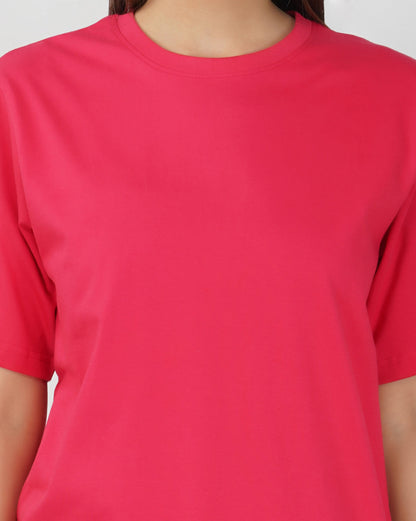 Nusyl Women Hot Pink Solid oversized t-shirt
