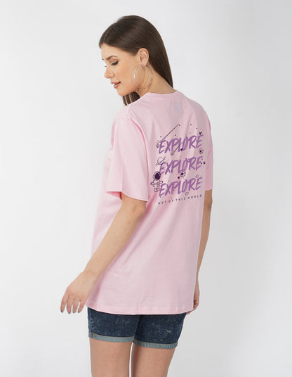 Nusyl Women Light Pink Explore print oversized t-shirt