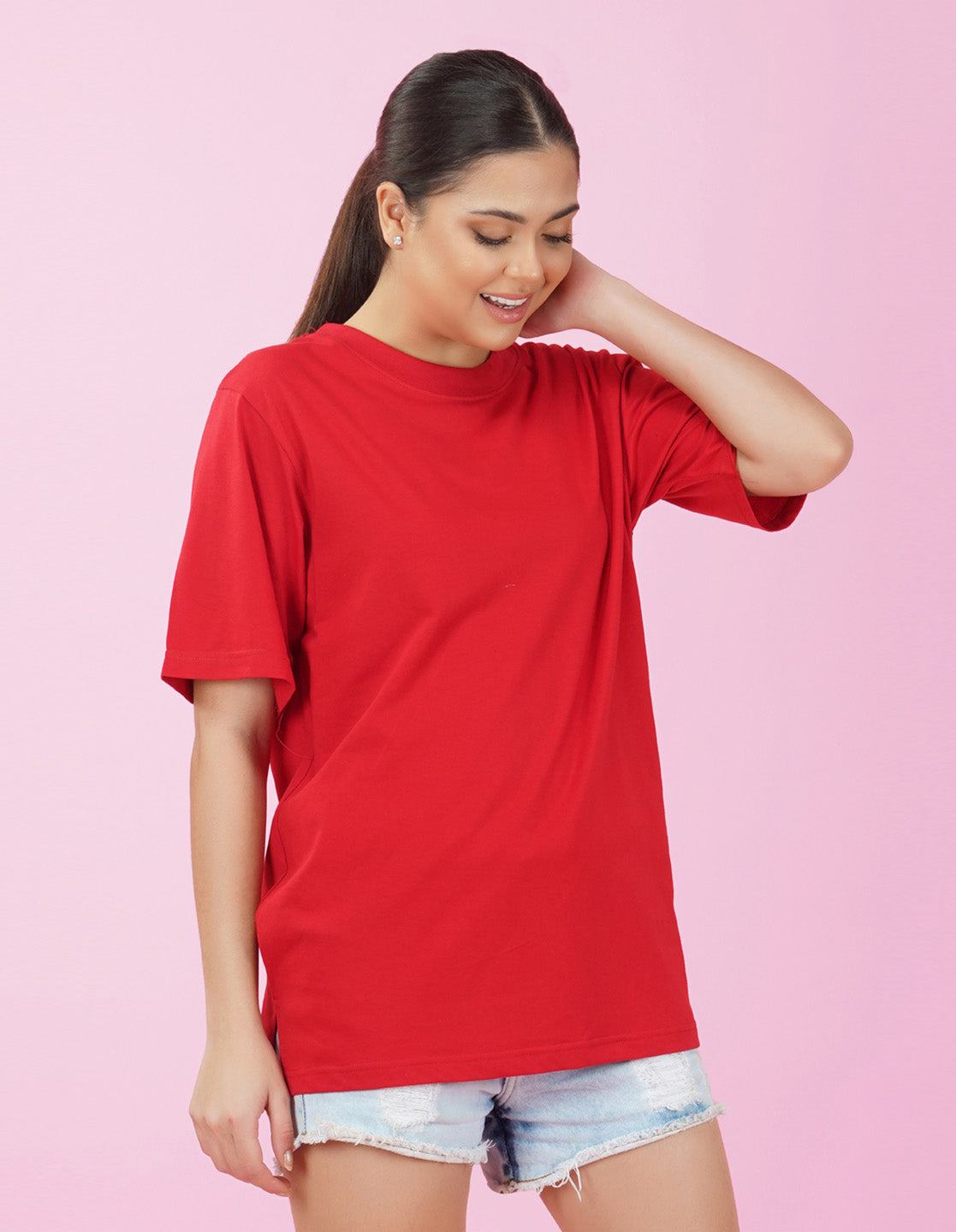 Nusyl Women Red Text print oversized t-shirt
