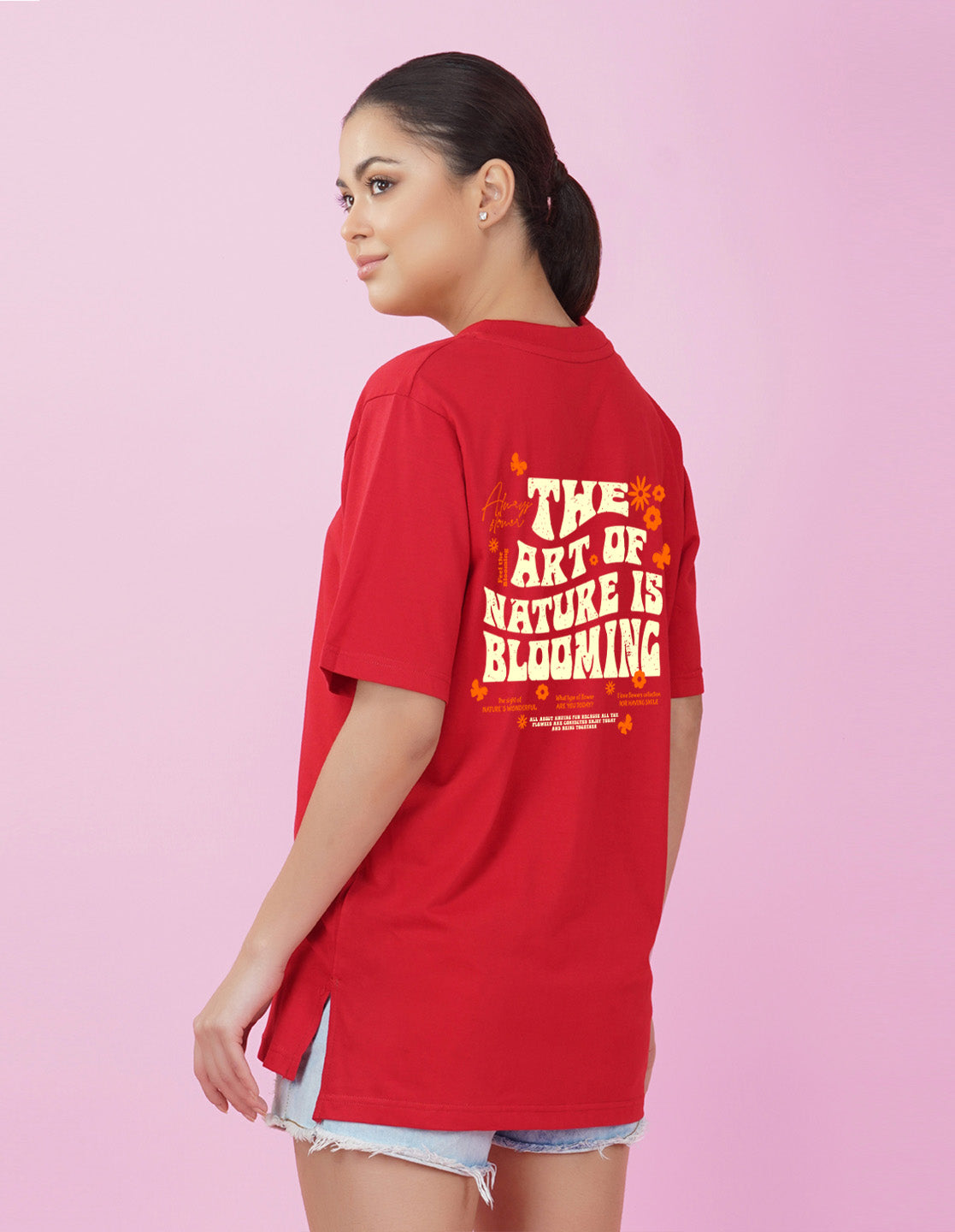 Nusyl Women Red Text print oversized t-shirt
