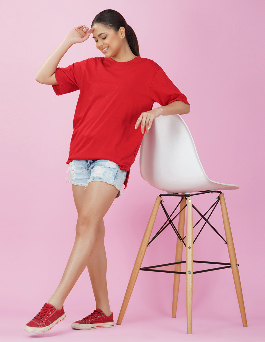 Nusyl Women Red Text print oversized t-shirt