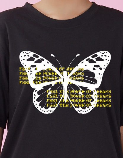 Nusyl Women Black Betterfly print oversized t-shirt