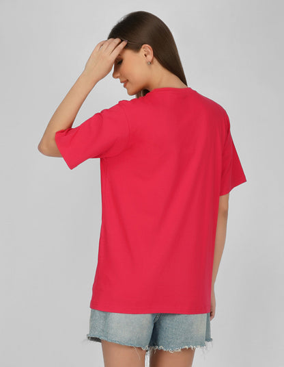 Nusyl Women Hot Pink Betterfly print oversized t-shirt