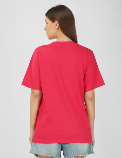 Nusyl Women Hot Pink Betterfly print oversized t-shirt