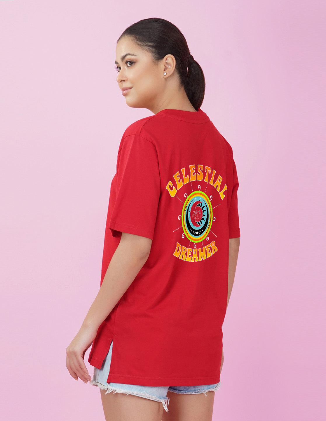 Nusyl Women Red Celestial dreamer print oversized t-shirt