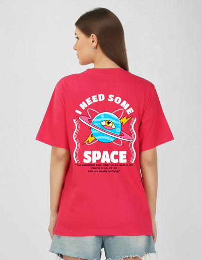Nusyl Women Hot Pink Space print oversized t-shirt
