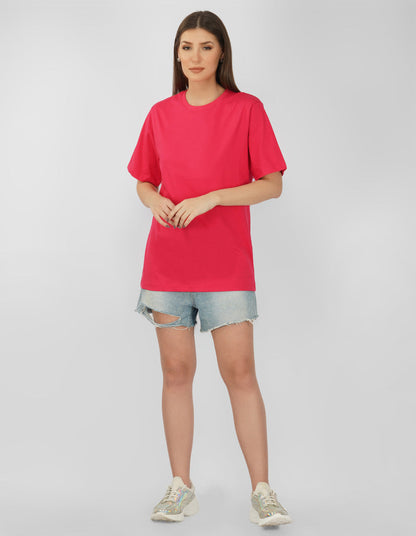Nusyl Women Hot Pink Space print oversized t-shirt