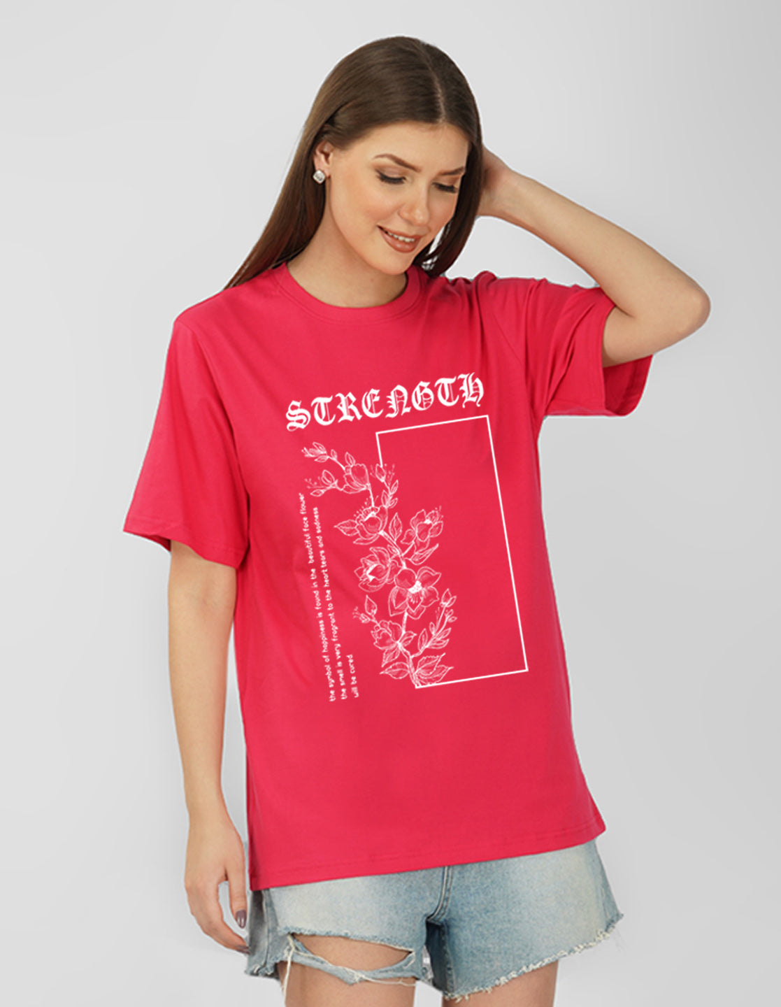 Nusyl Women Hot Pink Flower print oversized t-shirt