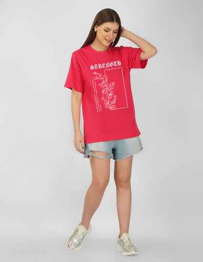 Nusyl Women Hot Pink Flower print oversized t-shirt