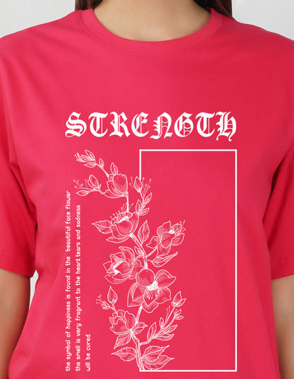 Nusyl Women Hot Pink Flower print oversized t-shirt