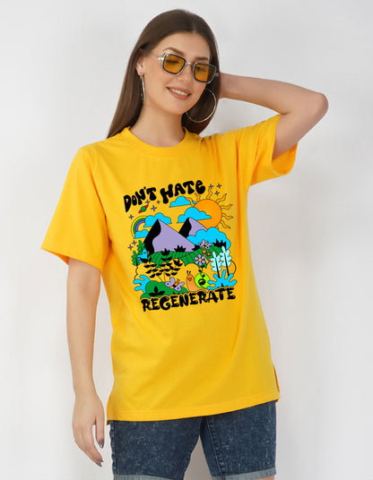 Nusyl Women Yellow Scenery pint oversized t-shirt