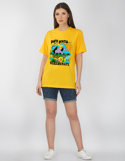 Nusyl Women Yellow Scenery pint oversized t-shirt