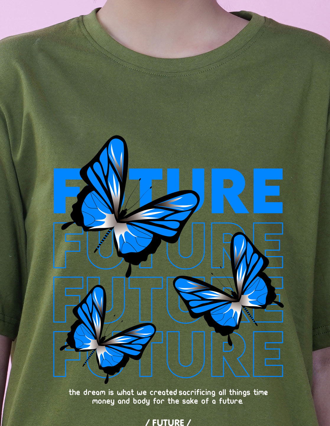 Nusyl Women Olive Future Print oversized t-shirt