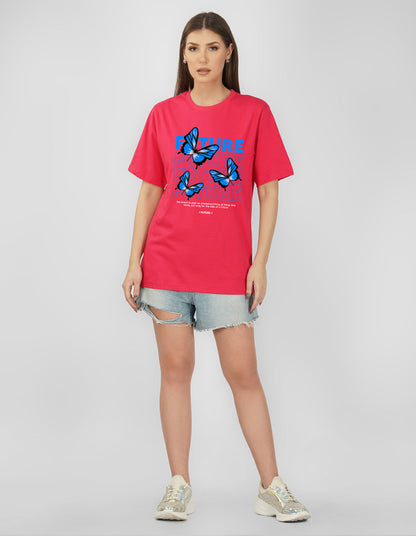 Nusyl Women Hot Pink Future Print oversized t-shirt
