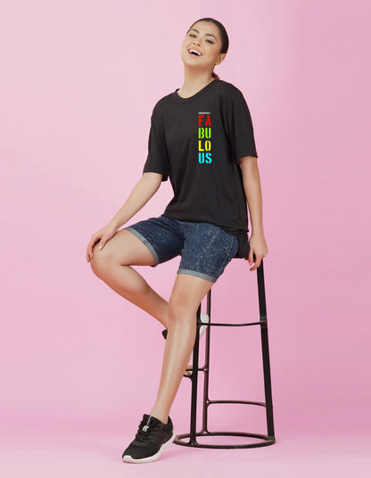 Nusyl Women Black Fabulous print oversized t-shirt