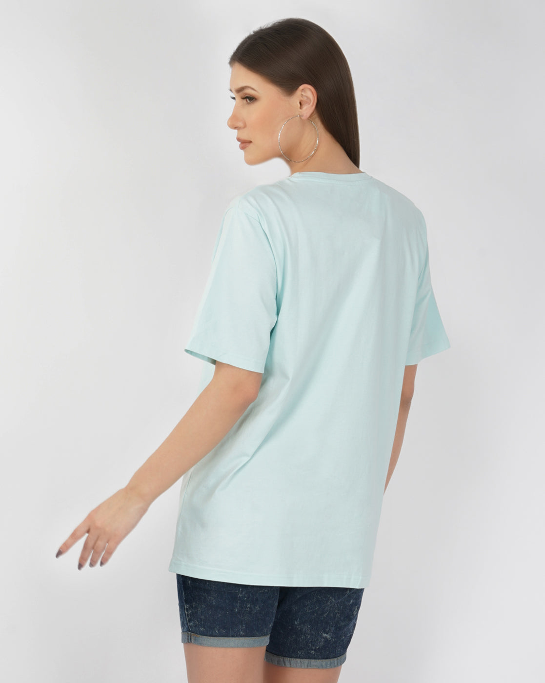 Nusyl Women Powder Blue Logo Print oversized t-shirt