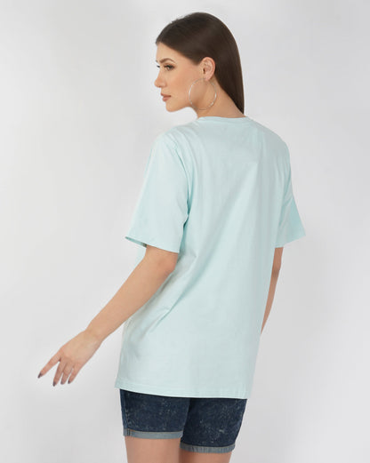 Nusyl Women Powder Blue Logo Print oversized t-shirt