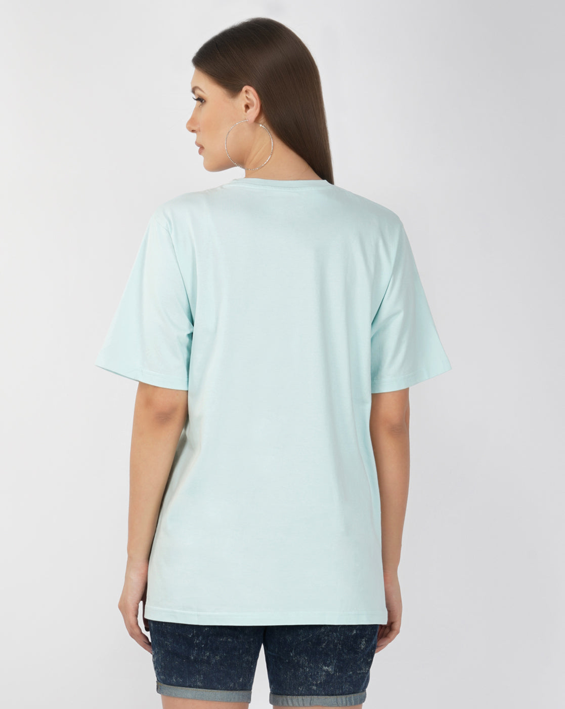 Nusyl Women Powder Blue Logo Print oversized t-shirt